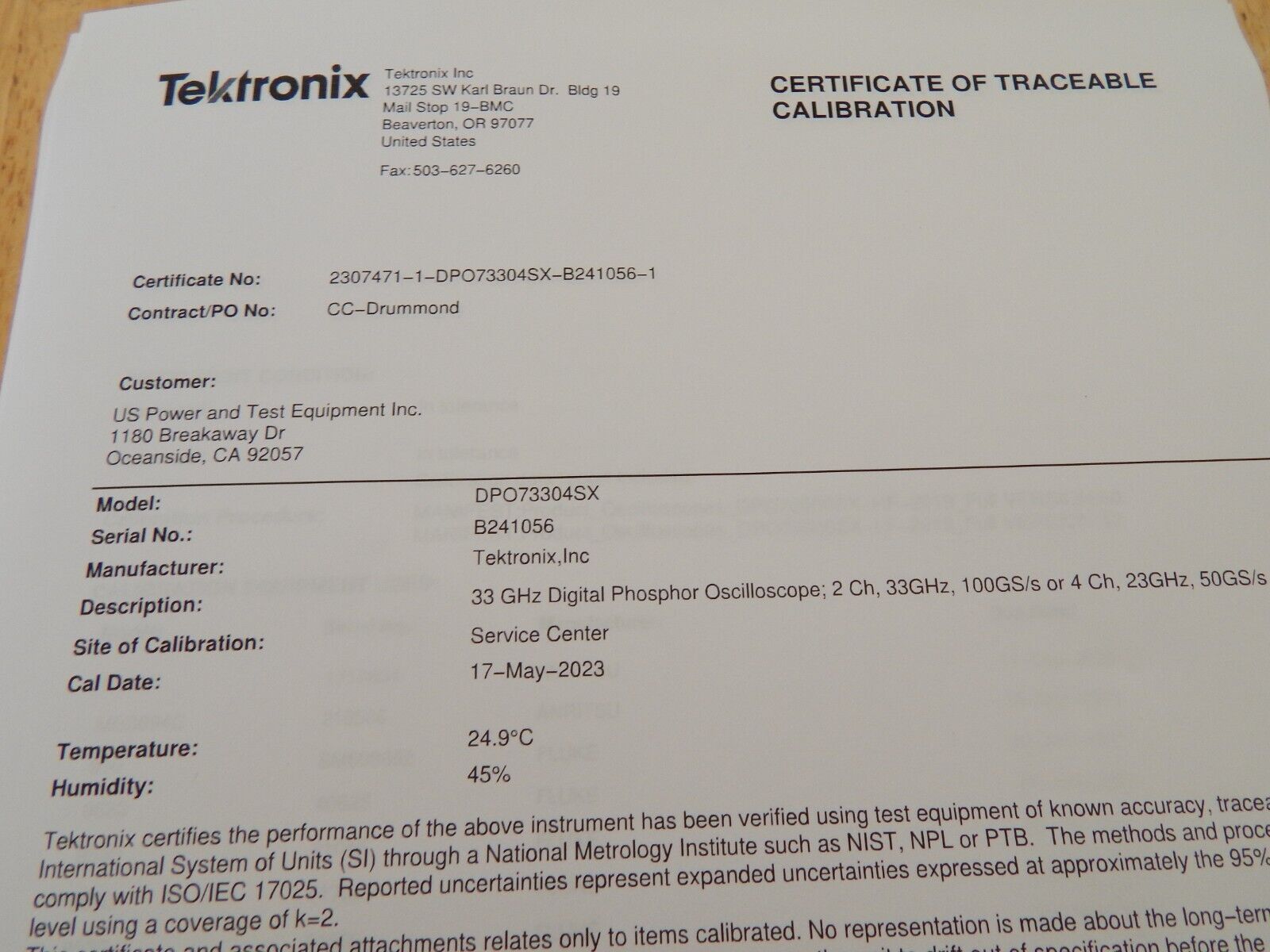 Tektronix DPO73304SX 33GHz, 100GS/s Tektronix NIST cal. w/data, 30 day wrnty Tektronix DPO73304SX 33GHz, 100GS/s Tektronix NIST cal. w/data, 30 day wrnty